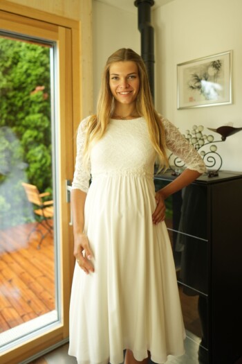Umstandshochzeitskleid Beatrice kurz – Ivory – Las Perlitas Atelier – Las Perlitas Zürich