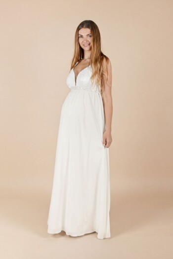 Umstandshochzeitskleid Mara lang – Ivory – Las Perlitas Atelier – Las Perlitas Zürich